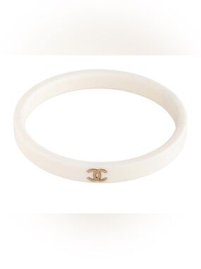 CHANEL Cream Resin Bangle with Gold CC Emblem